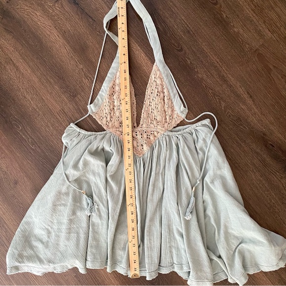 Free People Seafoam Green Blue Crochet Trapeze Asymetrical Mini Dress XS - Picture 7 of 13